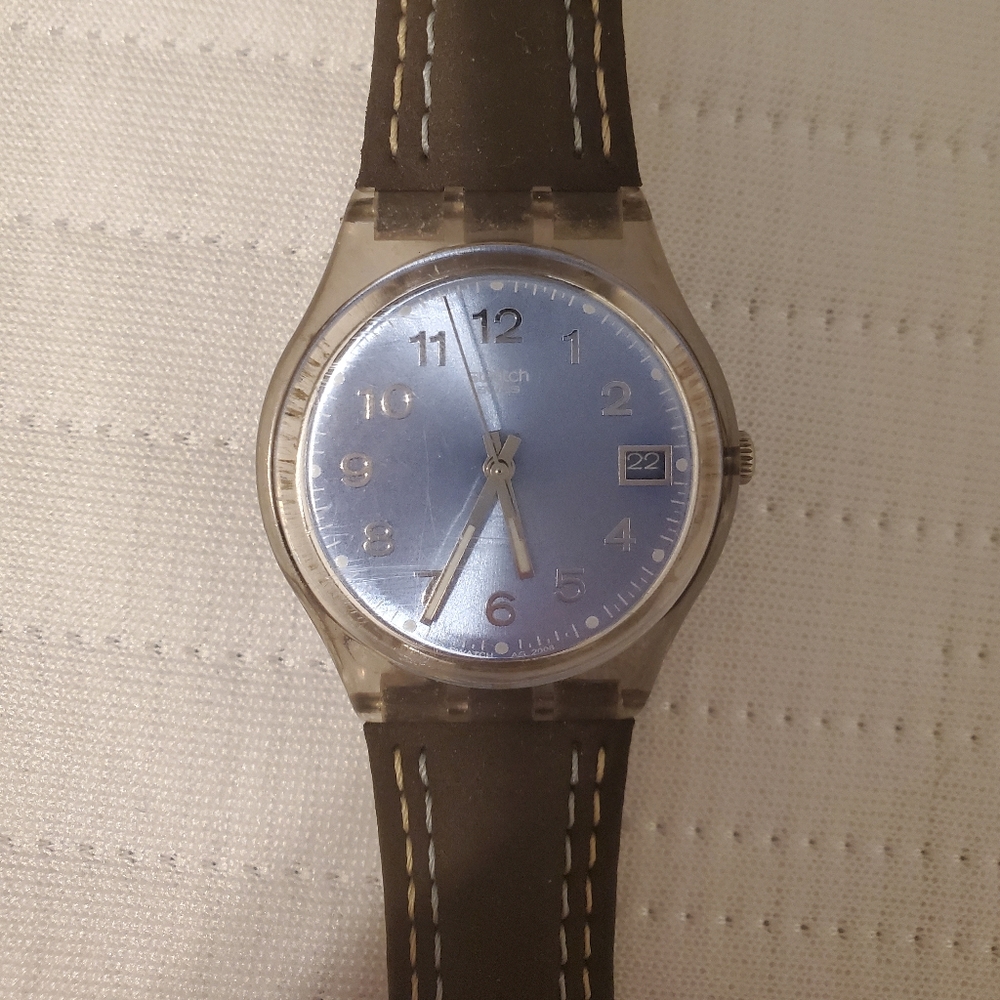 Brown with blue Leather Swatch Watch